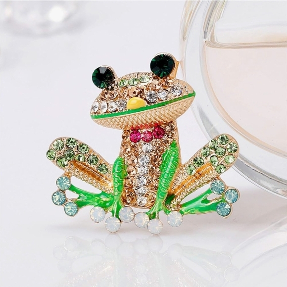 Colorful Frog Brooch with Crystals - Picture 3 of 6